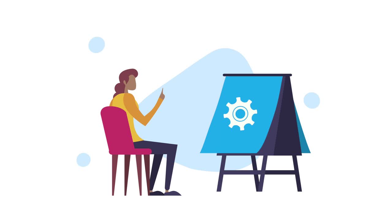 coaching animation with woman seated and paperboard