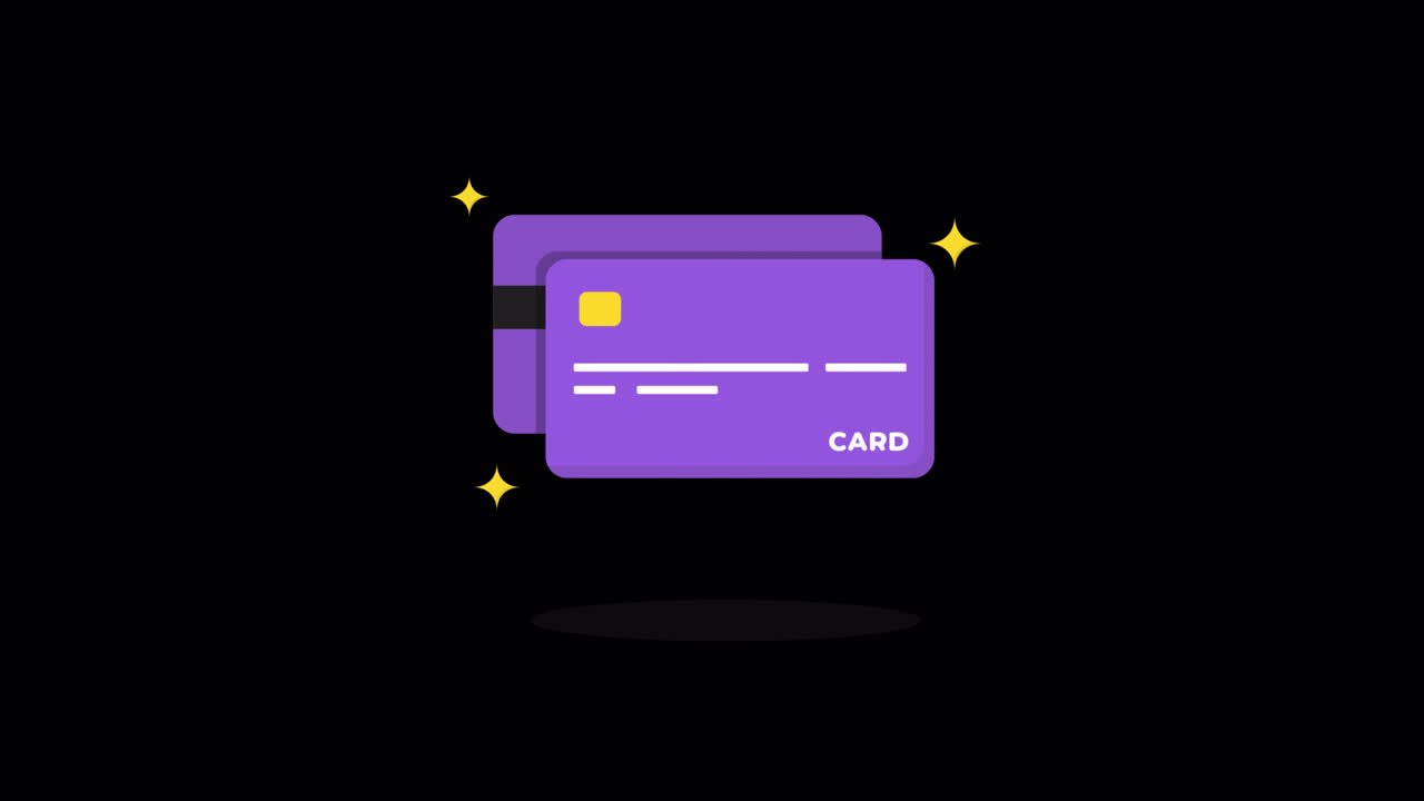 Animated Purple Credit Cards Floating on Black Background
