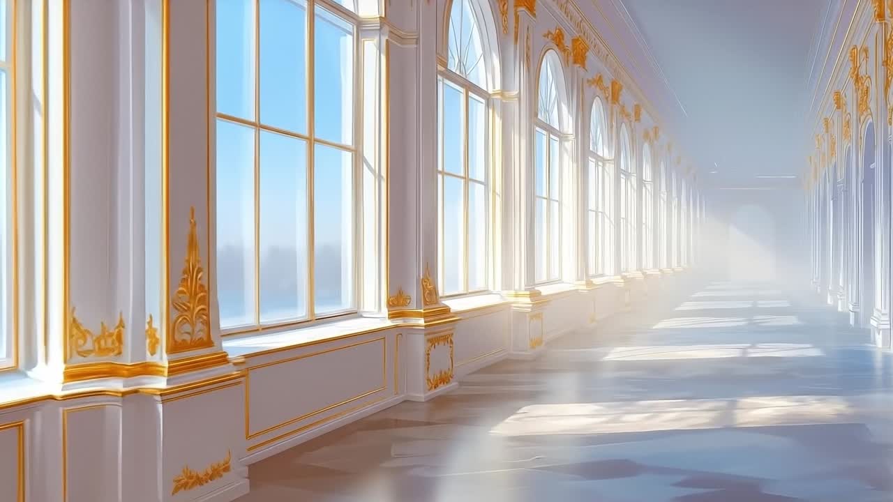 A long hallway with many windows in a building