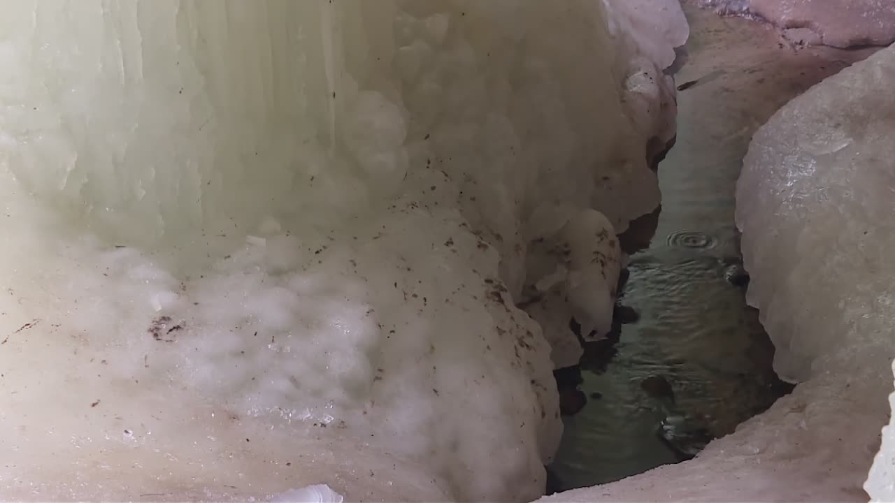 Massive Ice Formations During Winter At Eben Ice Caves Near Eben Junction In Alger County, Michigan. Close-up Shot