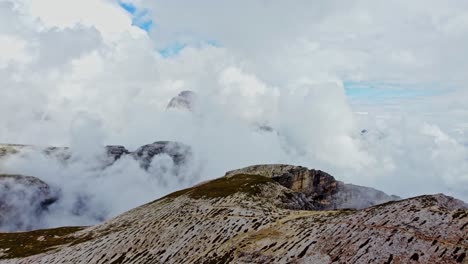 Forward-drone-shot-of-Cadini-di-Misurina-trail-in-Dolomites,-Italy