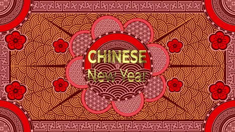 Animation-of-chinese-new-year-text-and-dragon-symbol-with-chinese-pattern-background