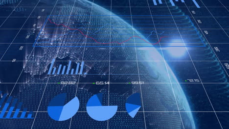 financial data charts and graphs animation over earth from space