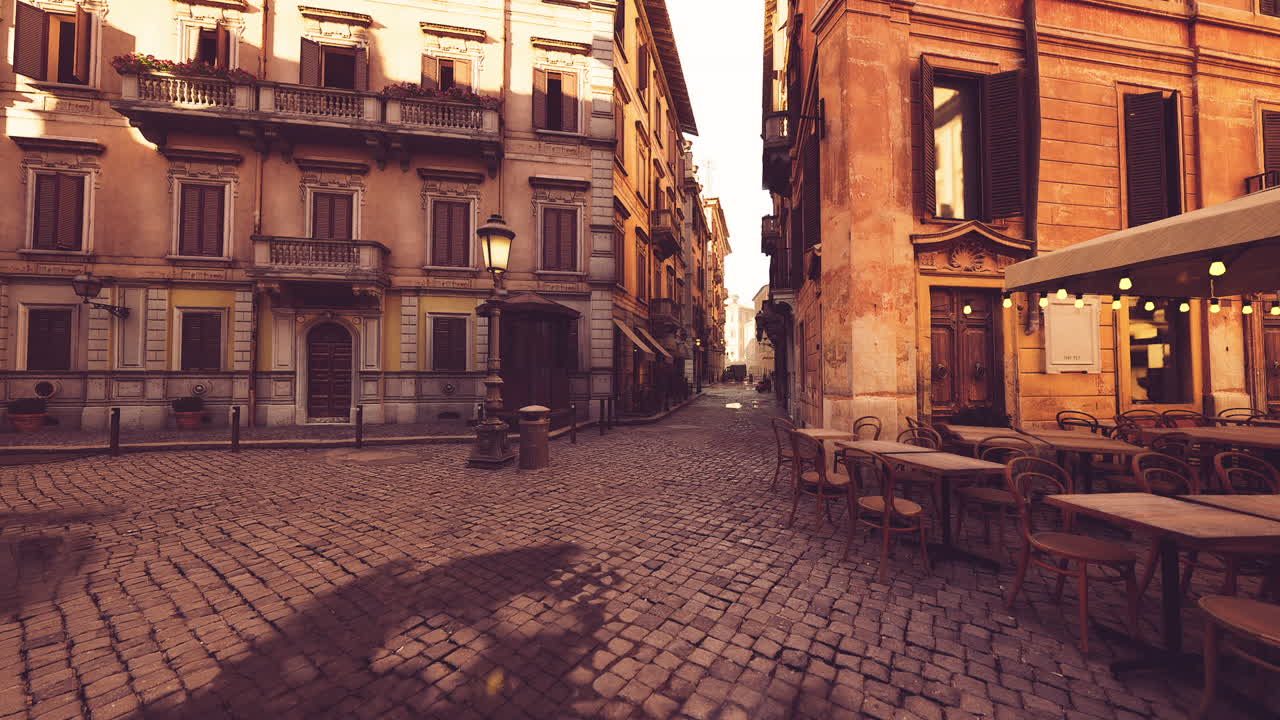 Quiet view captured during warm sunset highlighting architectural details