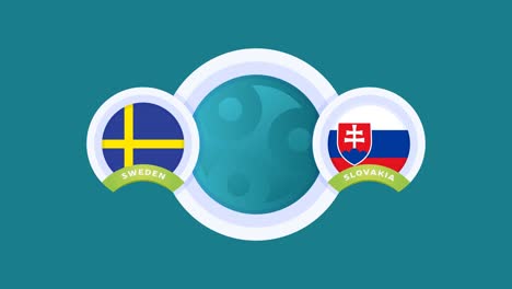 sweden vs slovakia match football video animation. football 2020 championship match national flag on pole versus teams intro sport background, competition 4k animation