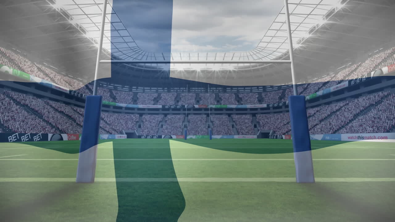 Animation of flag of finland over empty stadium