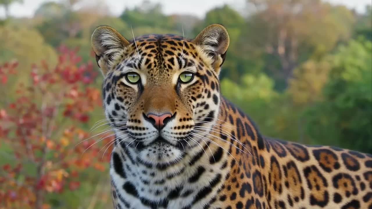 Majestic Jaguar with Green Eyes Staring Intensely at the Camera