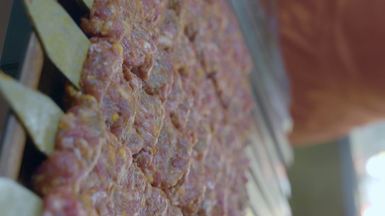 Fresh Raw Kebab Skewers Prepared for Cooking