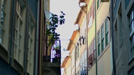 una foto estática de una ropa colgando en el viento en la calle de oporto.