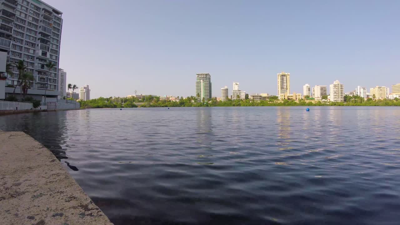 화창한 날 석호 위의 작은 파도