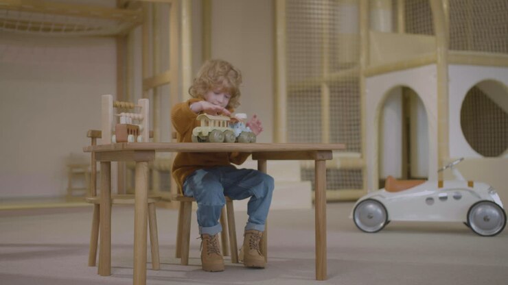 Little boy playing with eco toy