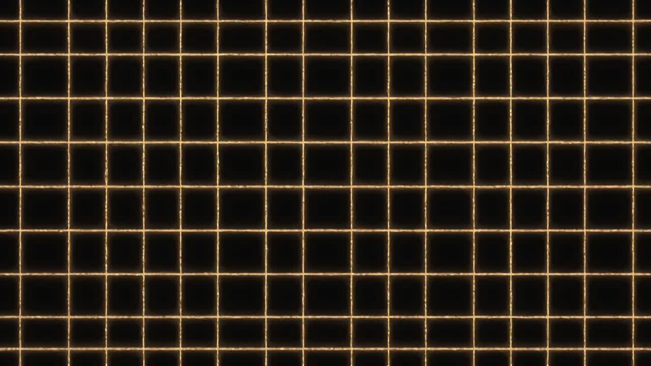 Toggling frame gold grid alternating single and nested squares, looping on dark field with grain
