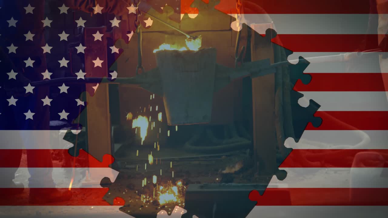 animación de la bandera estadounidense ondeando sobre el hombre en el fondo