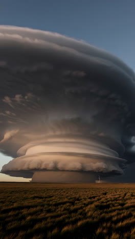 massive supercell thunderstorm over a field