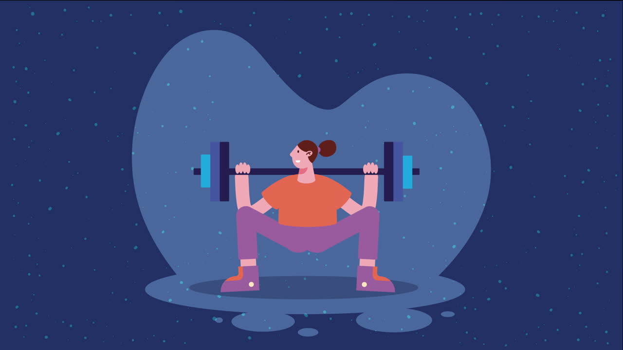 женская спортсменка поднимает гантель анимация персонажа