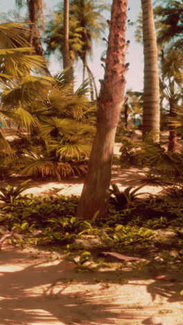 tropical beach scene with palm trees and golden sand