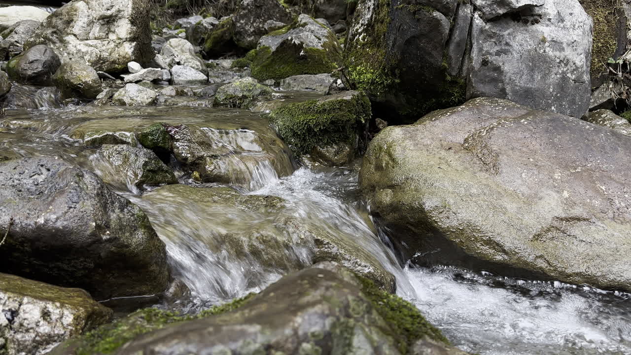 Close-up of a stream flowing into the stones
