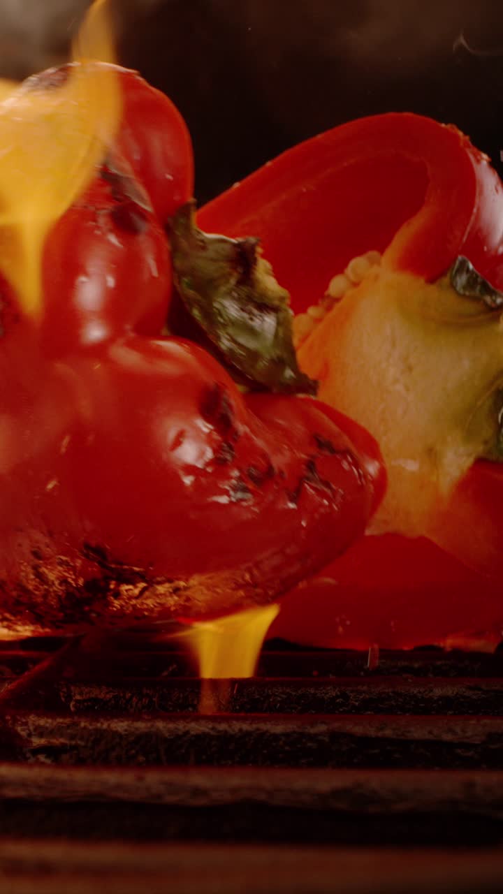 Grilled Bell Peppers on Fire