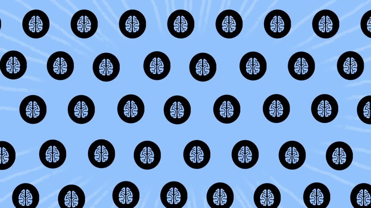 animación de filas de iconos de cerebro en fondo azul
