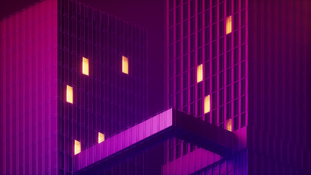 edificio urbano por la noche, edificio modular,3d renderización.