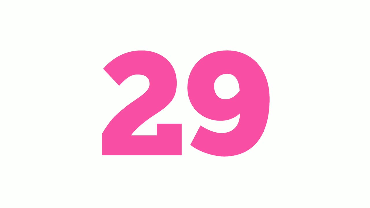 Number twenty nine 29 cartoon animation on white background,4k cartoon video number motion graphics for video elements