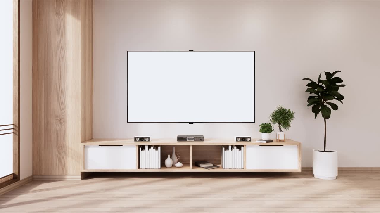 화이트  인테리어에 목조 캐비 디자인 현대 스타일 3d 렌더링