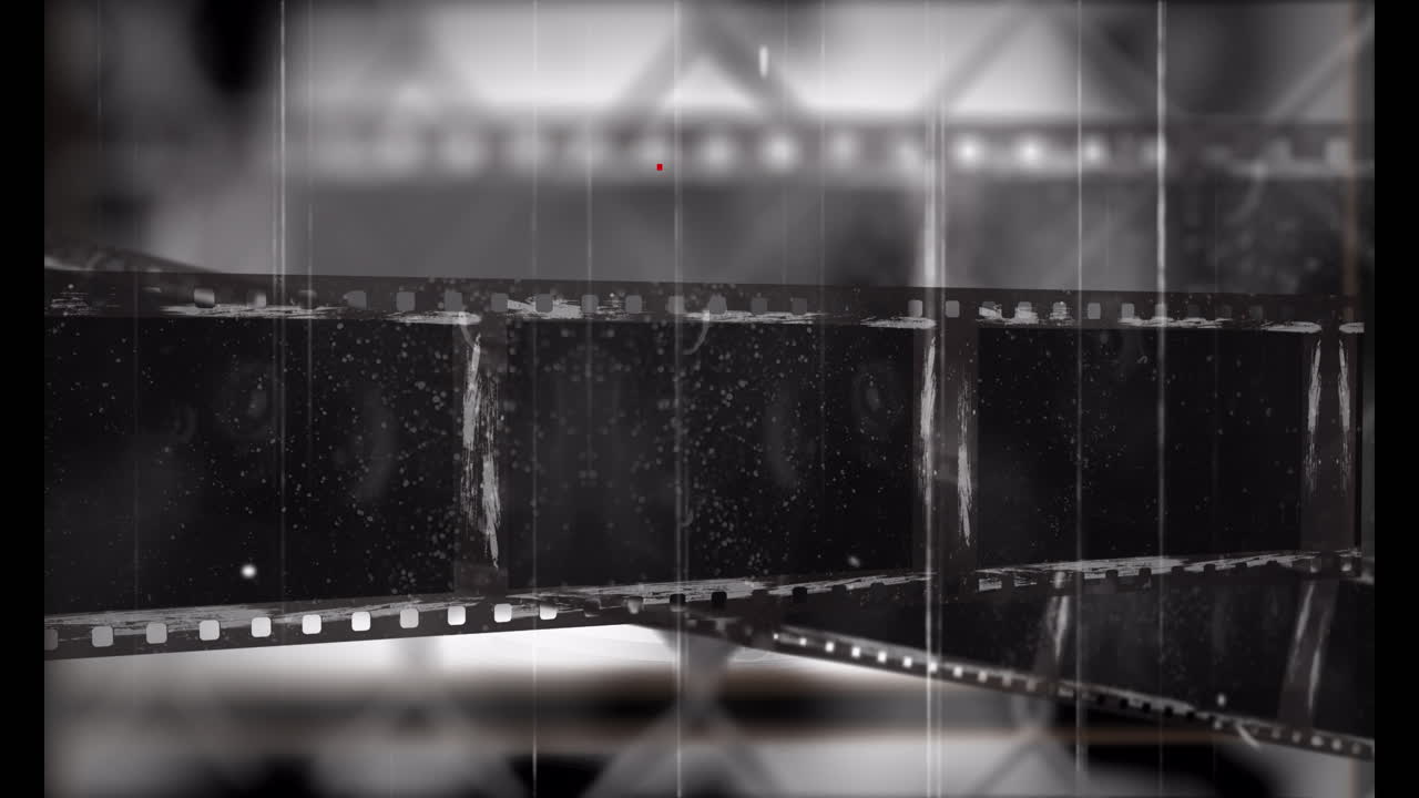 Animation of interference over film stock on white background, copy space