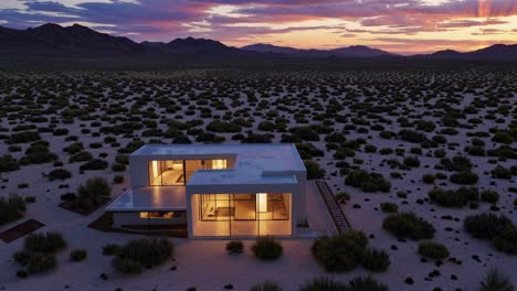 modern desert home at sunset