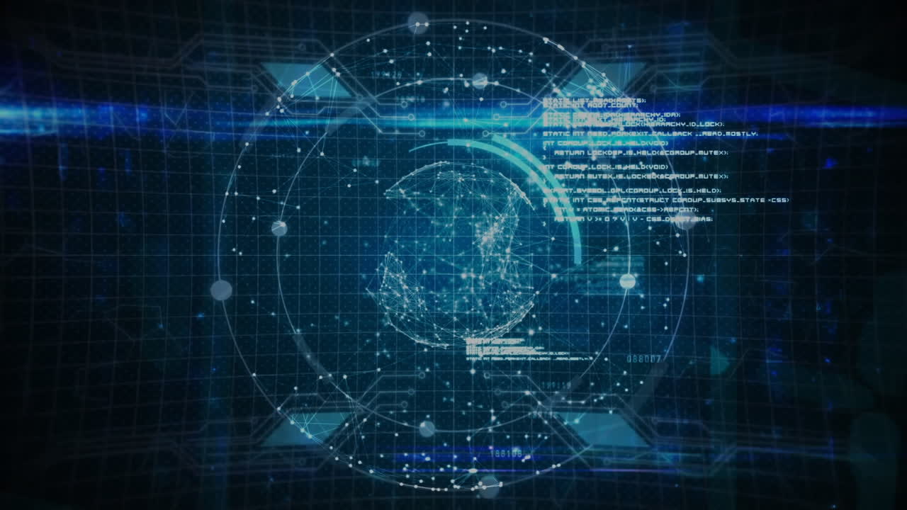 animación del procesamiento de datos y red de conexiones luminosas