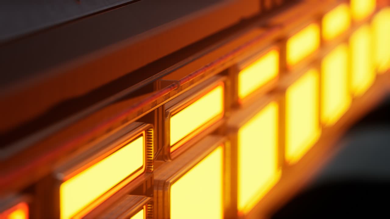 미래적인 인테리어에서 노란색 조명과 금속 패널