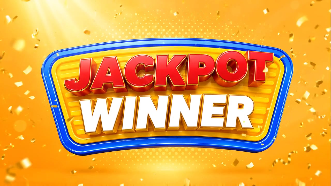 Animeret Jackpot Vinder Tekstafsløring med Faldende Guld Konfetti