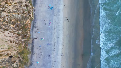 Summer-Vibes-at-Black's-Beach,-San-Diego,-California,-Aerial-Pano