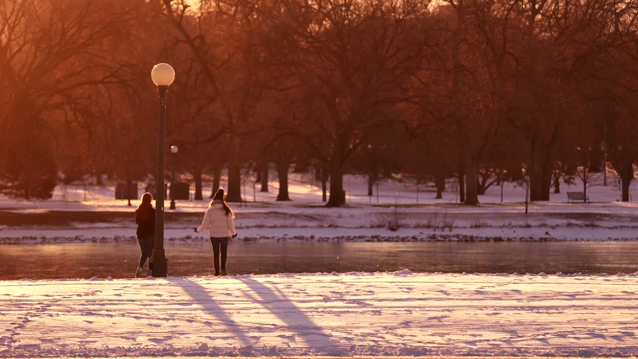 따뜻한 빛을 배경으로 공원에 있는 여성들