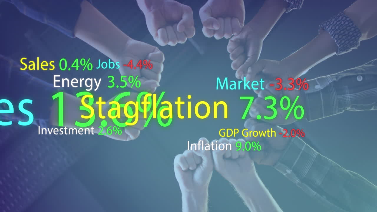 다양한 사업가들이 사무실에서 주먹을 맞대는 데이터 처리의 애니메이션