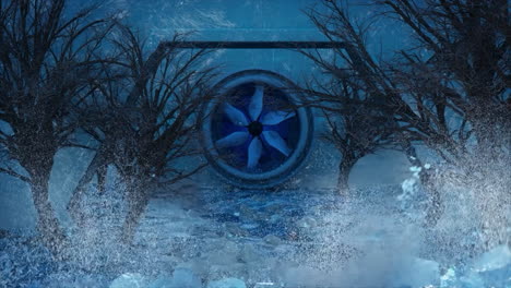 frozen portal in a fantasy forest