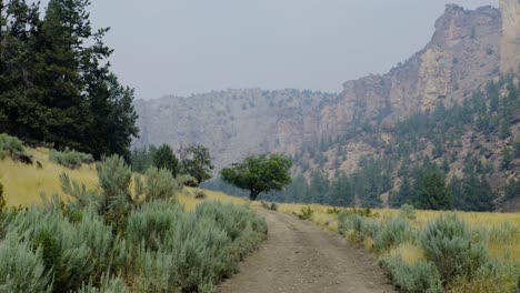 Summer-wildfire-smoke-over-dirt-road-in-Central-Oregon