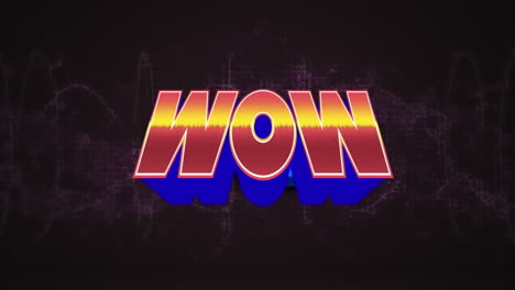 animación de texto retro wow sobre formas abstractas de neón.