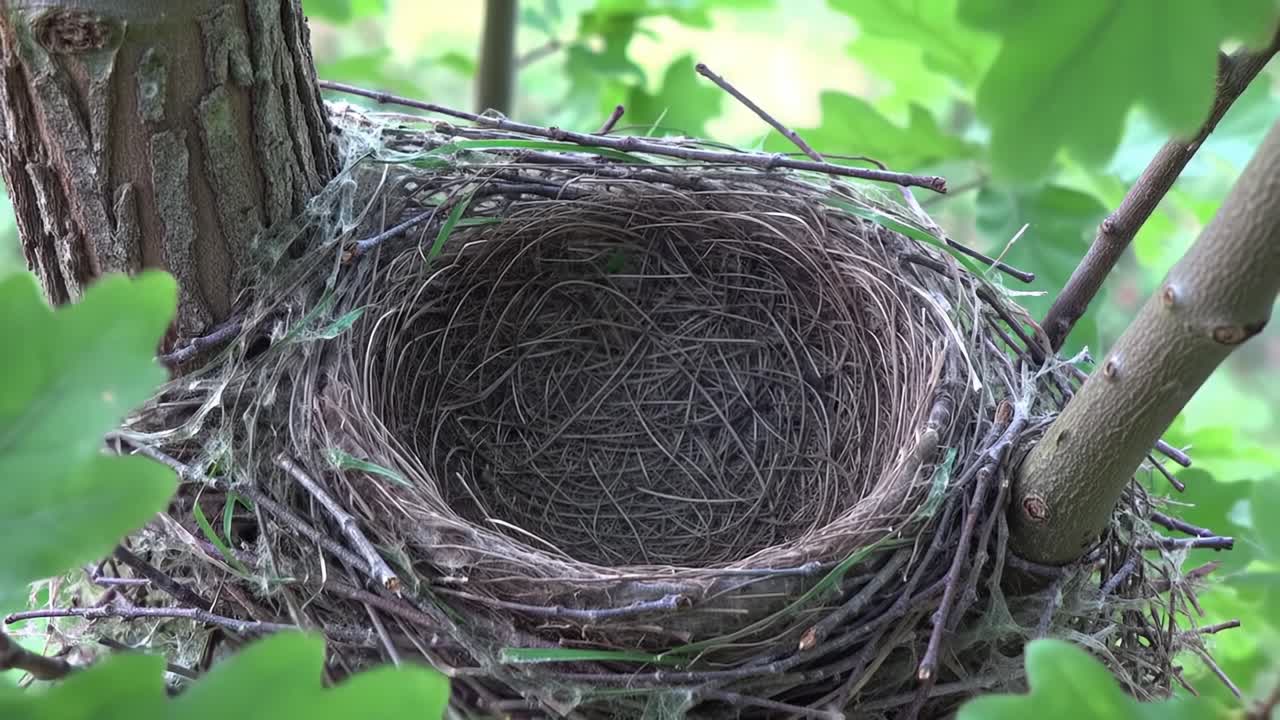 A Beautifully Crafted Bird Nest in the Heart of Nature, Showcasing Intricate Twigs and Leaves, A Perfect Example of Avian Architecture and Natural Habitat