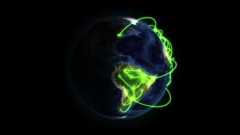 tierra sombreada con conexiones verdes en movimiento con imagen de la tierra cortesía de nasa.org