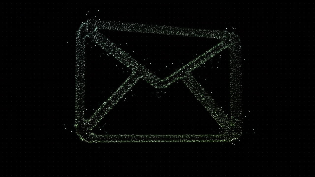 анимация сканирования объекта над иконой конверта на черном фоне