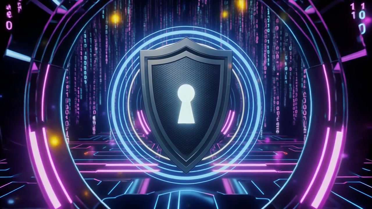 Cyber Security Shield with Digital Binary Code Background