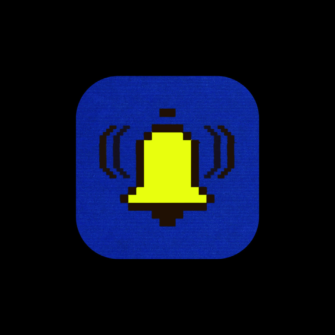 Icona a campana di notifica in pixel art che squilla dopo il clic del cursore.