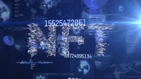 animation of changing numbers and nft text banner over round scanner and data processing