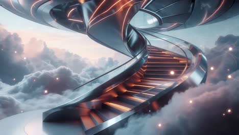 futuristic spiral staircase among the clouds