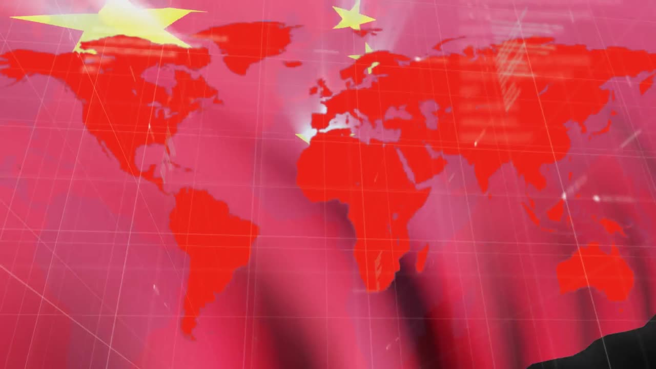 animación de la bandera china sobre un mapa del mundo