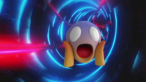 shocked face emoji moving against glowing tunnel
