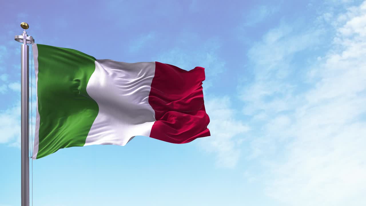 The national flag of Italy flying in the wind