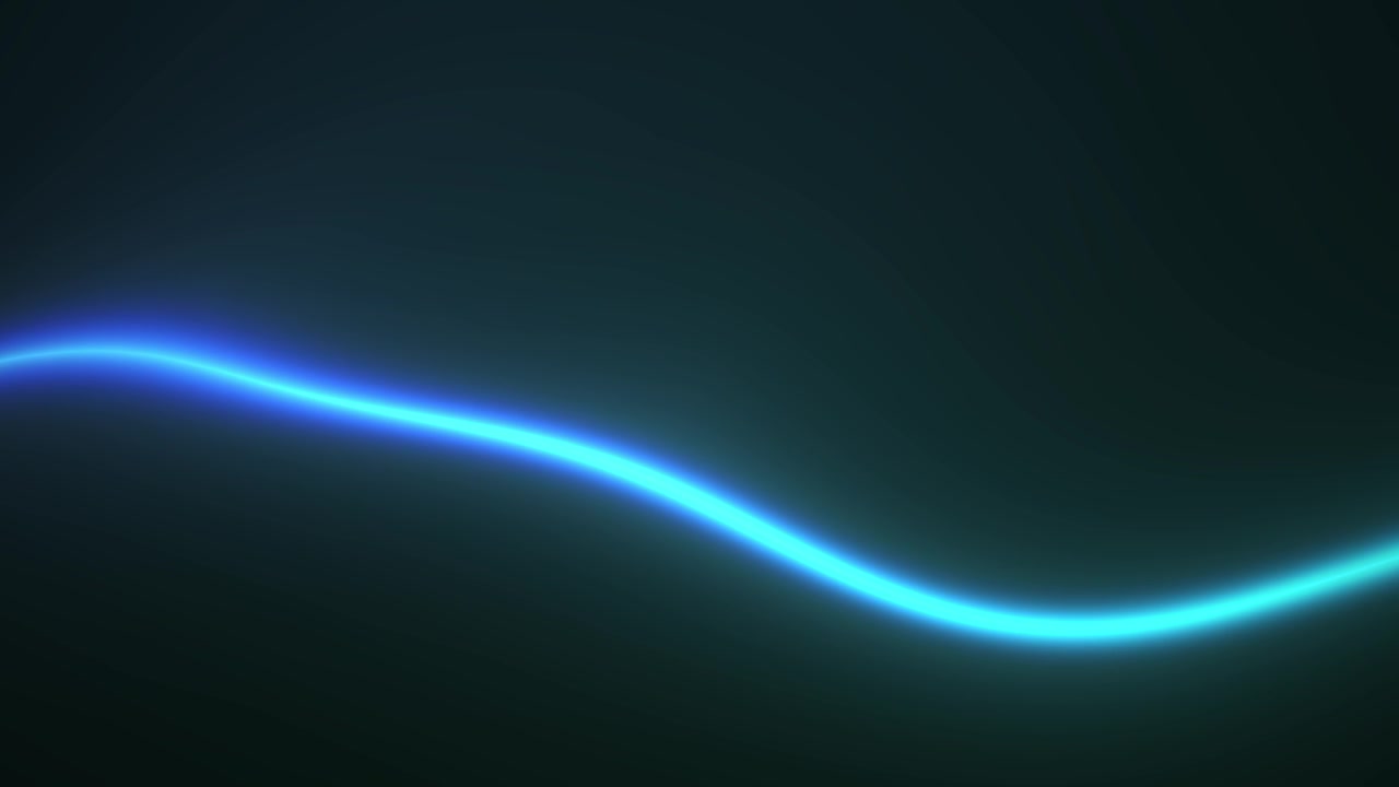 Onda neon blu luminosa che si muove su sfondo scuro