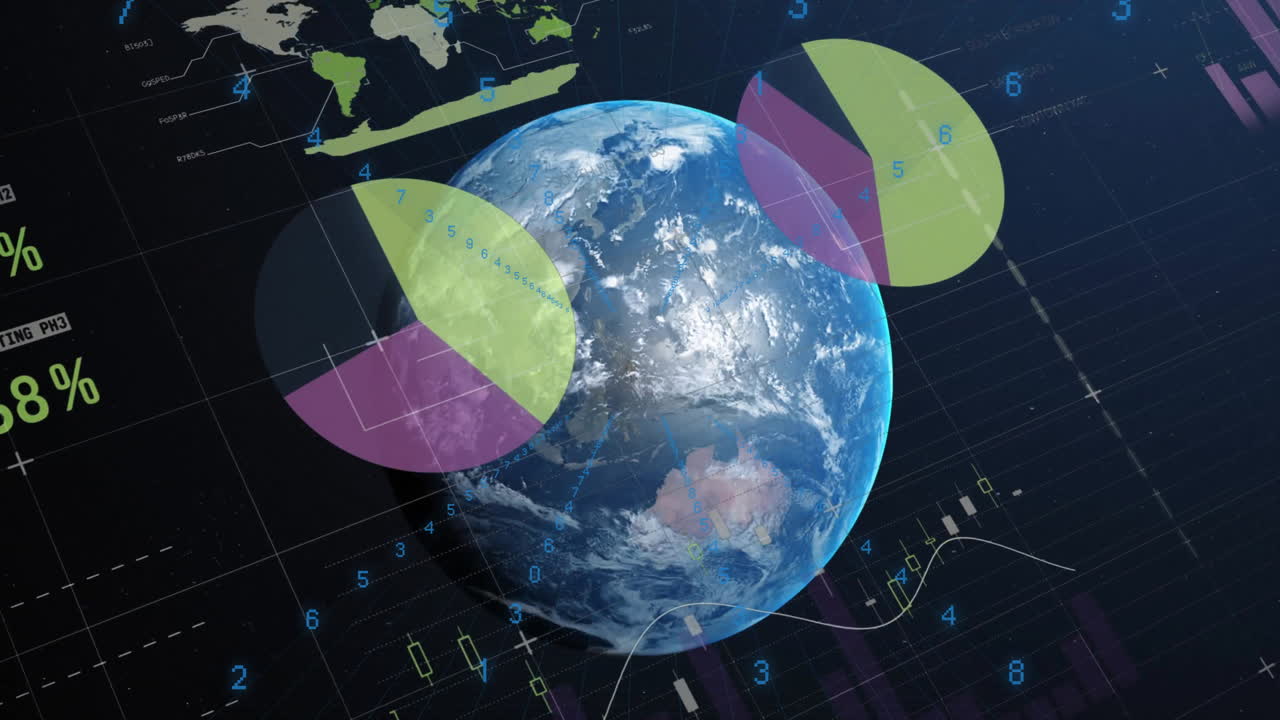 animación del procesamiento de datos financieros en todo el mundo