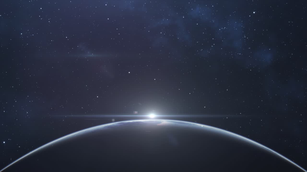 el lado de la superficie de la tierra y las estrellas dispersas en el espacio